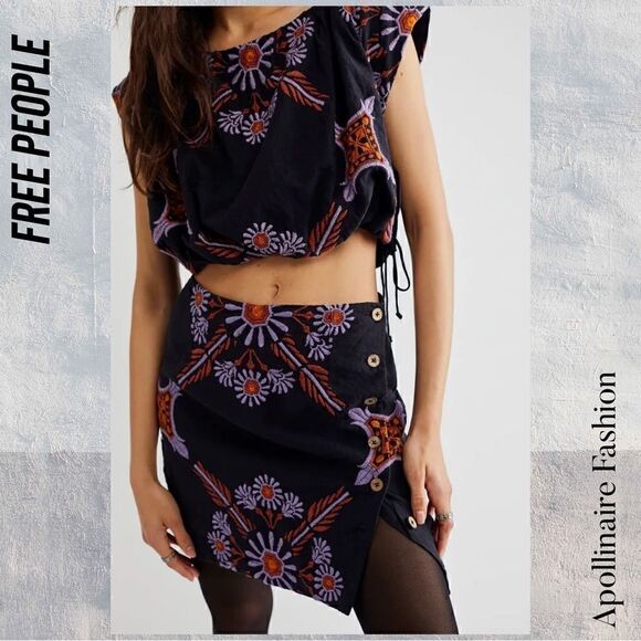 FREE PEOPLE SARDINIA MINI DRESS IN BLACK COMBO NEW - Picture 5 of 12
